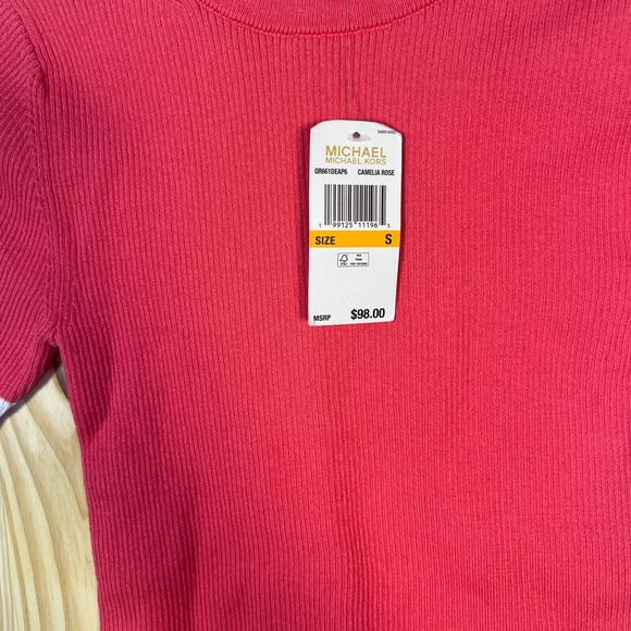 Michael Kors women pink Short-Sleeve Knit Top with White Stripe Trim - Picture 5 of 5